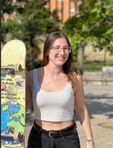 Yasmin, the author of this blog 'my Erasmus experience' with a skateboard