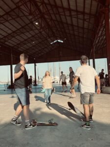 My first skate class, the warm up. A skate class is warming up.